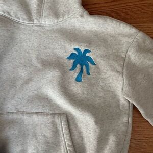 PINK Palm Puff Light Gray Hoodie